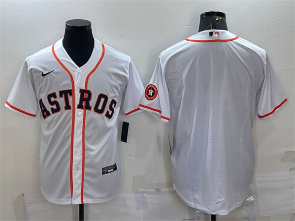 Men's Houston Astros Blank White With Patch Cool Base Stitched Jersey